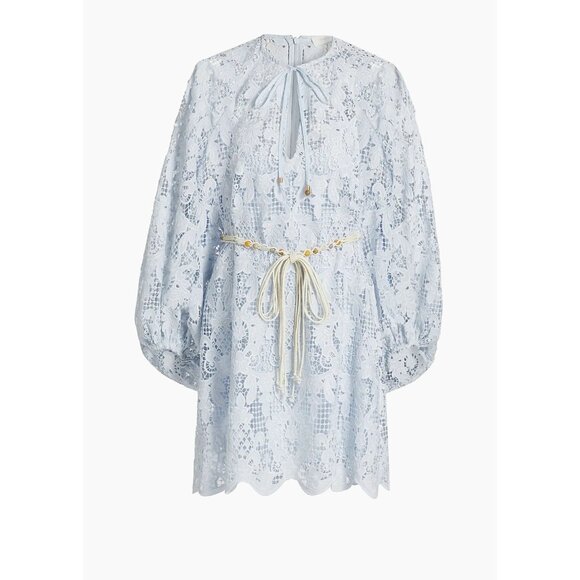 NEW Zimmermann Coco Lace Tunic Mini Dress Powder Blue Medium 6 8 $850 - Picture 1 of 12